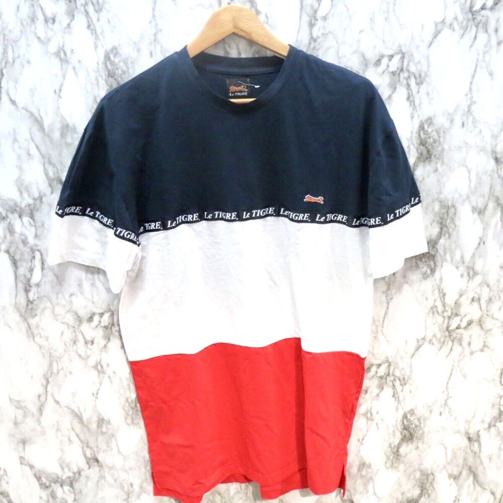 Le Tigre Large T-shirt True Color Large Red Blue and White Tee Tiger Logo